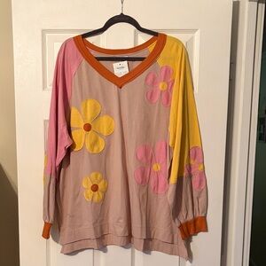 Floral Long Sleeve Top - Pink, Yellow, and Orange